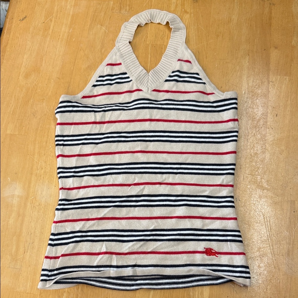 Burberry Cream and Black Striped Halter Top